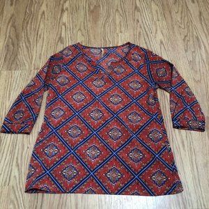 primi long sleeve blouse abstract deaign size small Scoop Neck